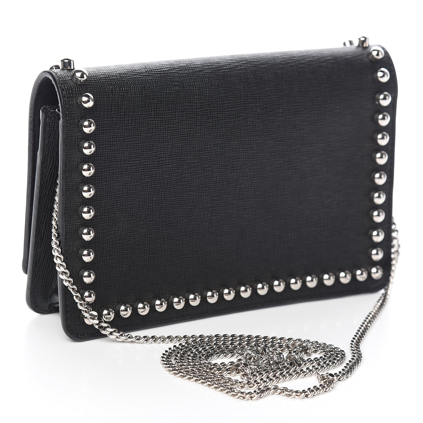 Vitello Elite Mink Fur Studded Karlito Tube Wallet on Chain Black
