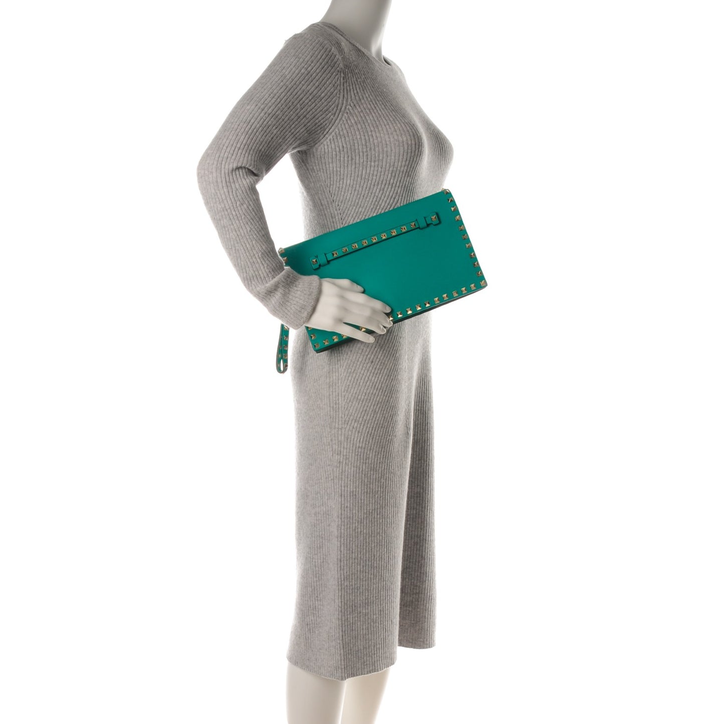 Nappa Rockstud Wristlet Clutch Opaline Green