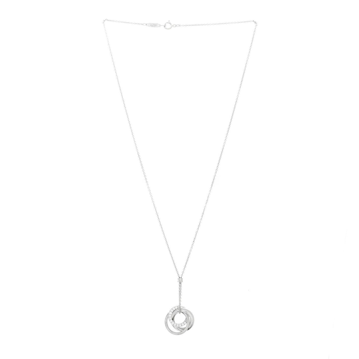 18K White Gold Diamond 1837 Triple Interlocking Circles Pendant Necklace