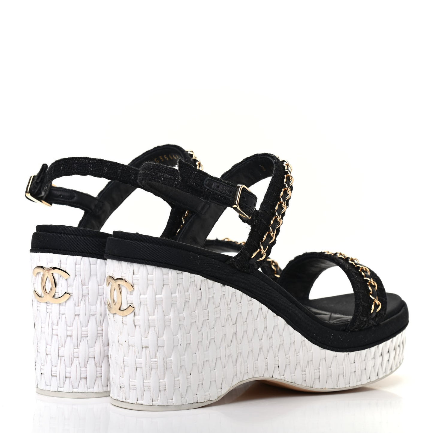 Tweed Chain Platform Sandals 38.5 Black