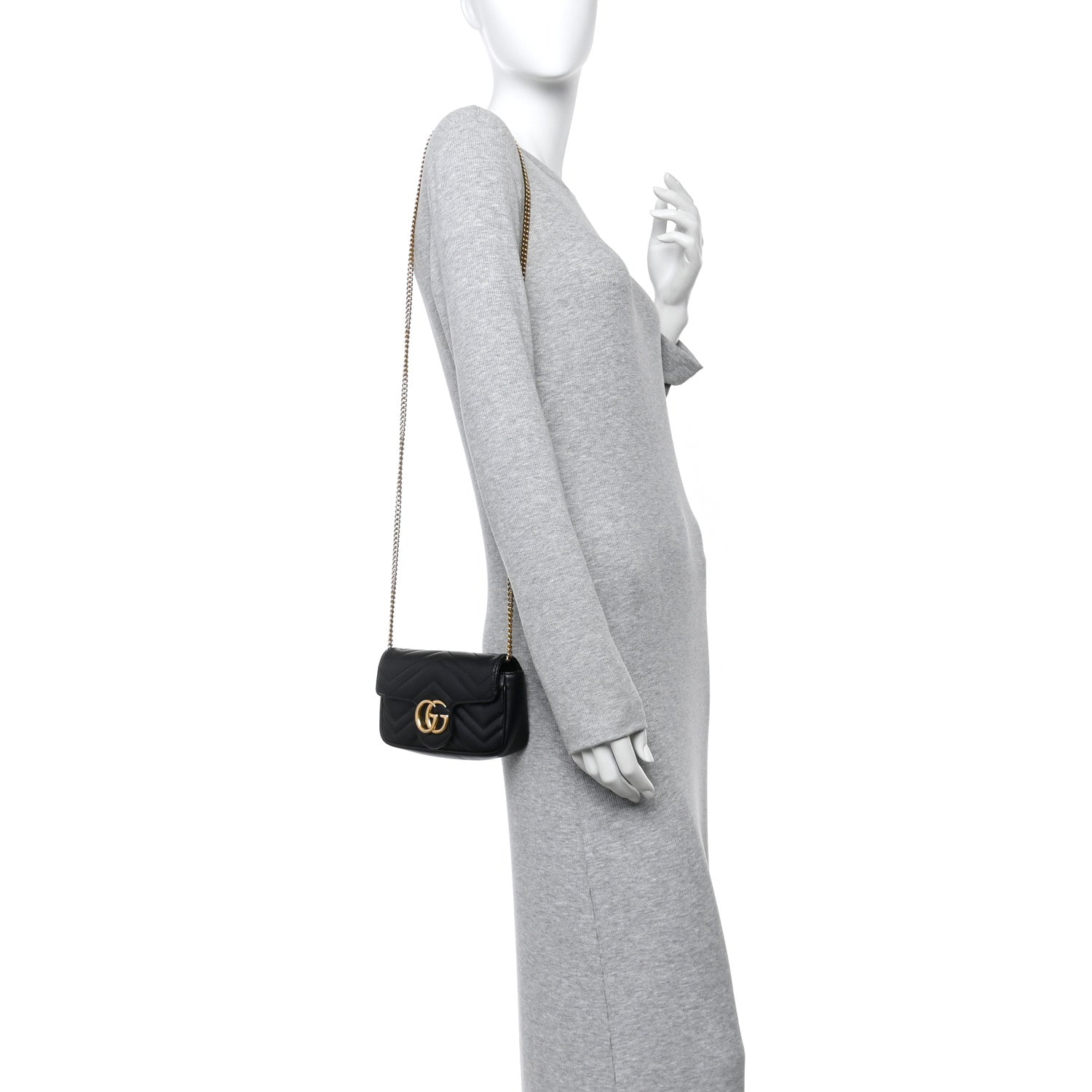 Gucci Calfskin Matelasse Super Mini GG Marmont Shoulder Bag Black 2 of 11