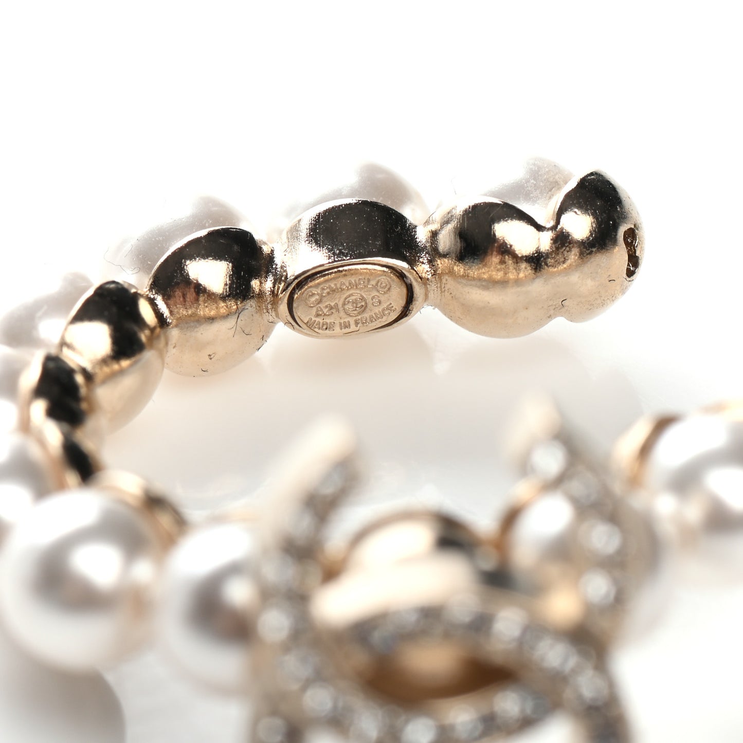 Crystal Pearl CC No 5 Hoop Drop Earring Gold