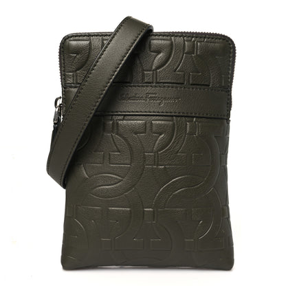 Salvatore Ferragamo Calfskin Embossed Gancini Crossbody Green 1 of 9