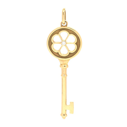 Tiffany 18K Yellow Gold Diamond Blossom Key Pendant 1 of 6