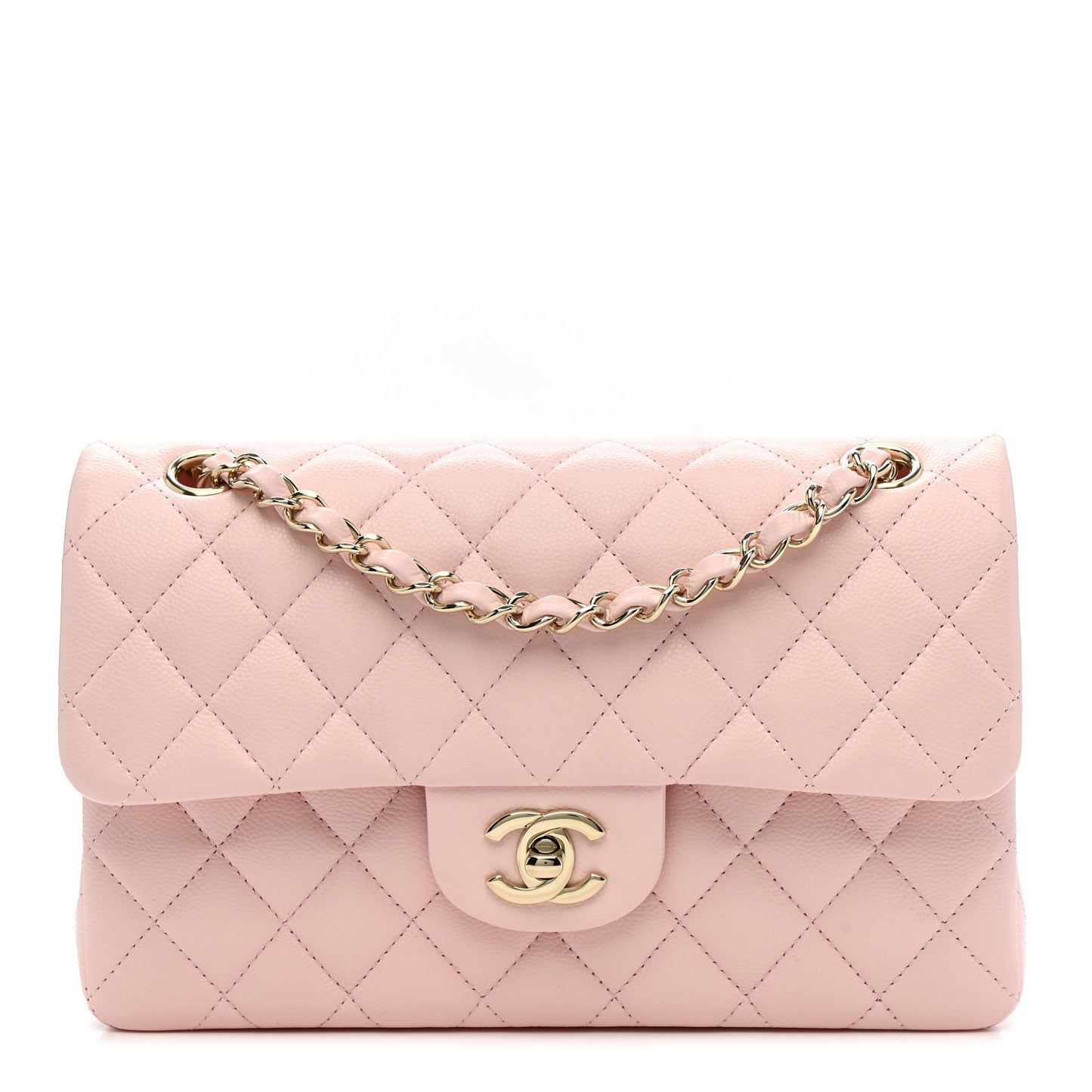 Caviar Quilted Small Double Flap Light Pink