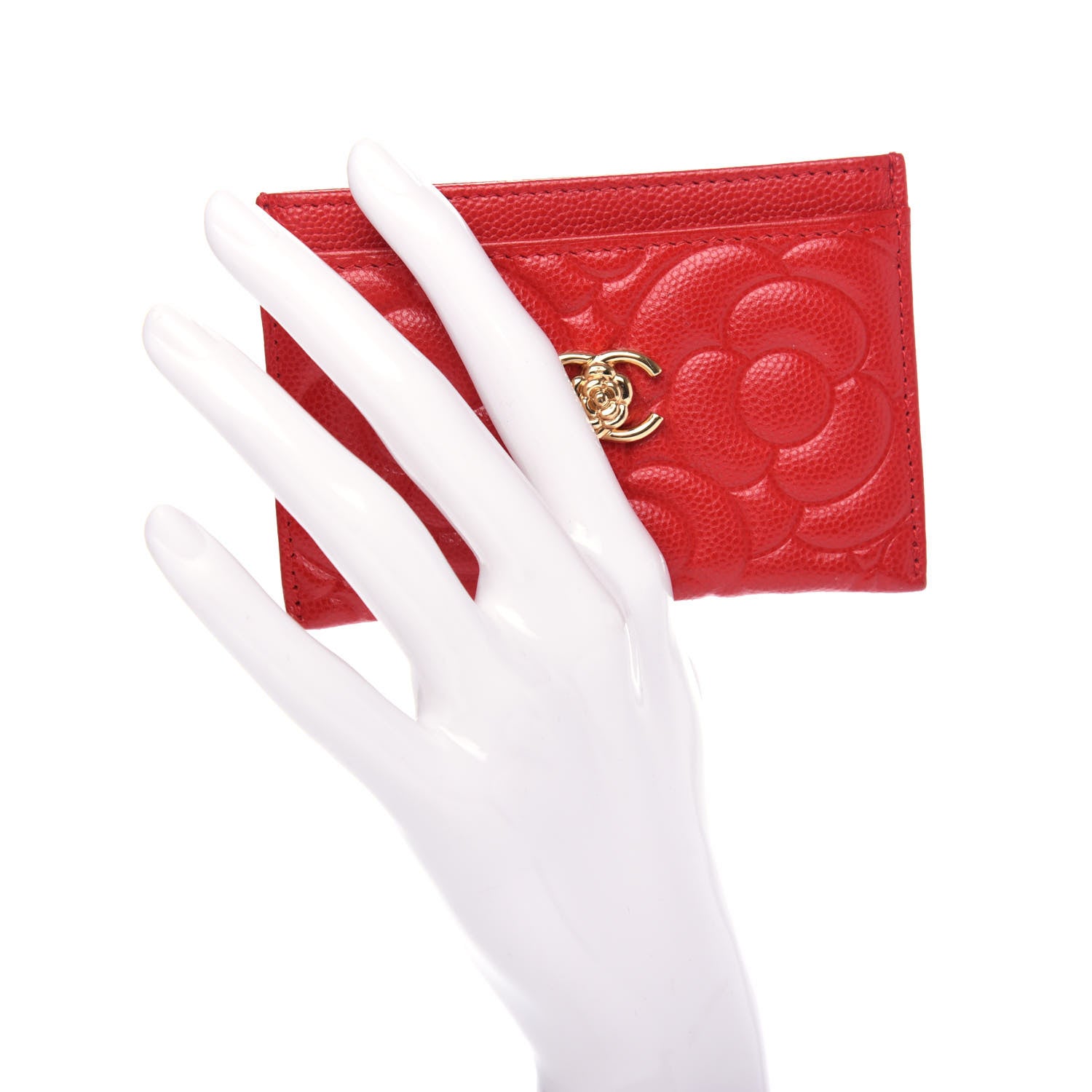 Chanel Caviar Camellia Embossed Card Holder Red 2 of 9