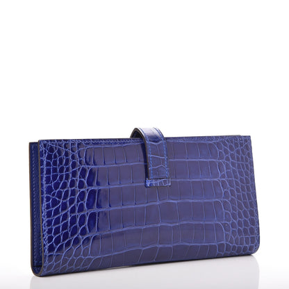 Hermes Shiny Alligator Bearn Wallet Bleu Electrique 3 of 9