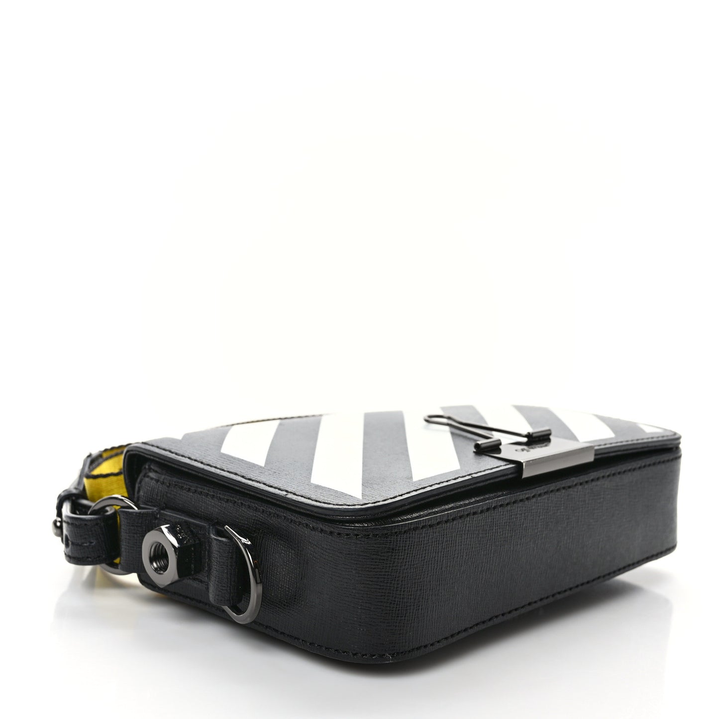 Saffiano Striped Mini Diag Binder Clip Bag Black White Yellow