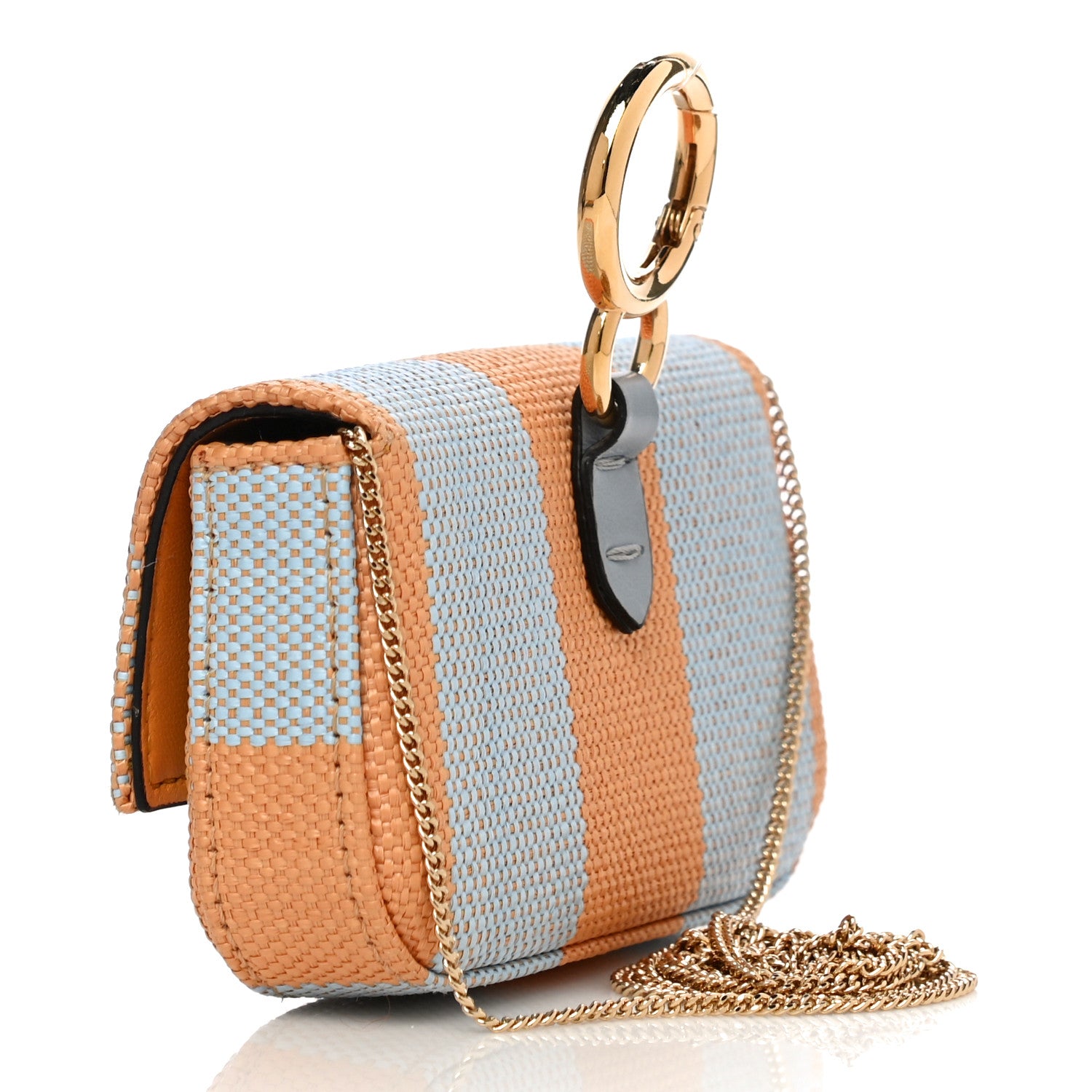 Fendi Raffia Pequin Gingham Woven Nano Baguette Charm Giallo Celeste 3 of 9