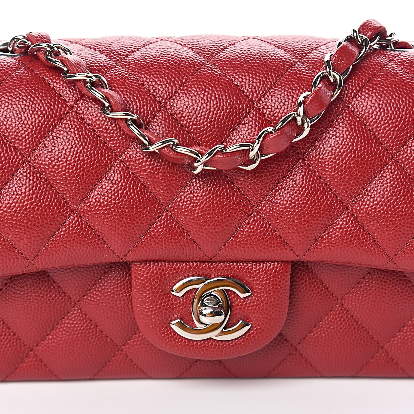 Caviar Quilted Mini Rectangular Flap Red