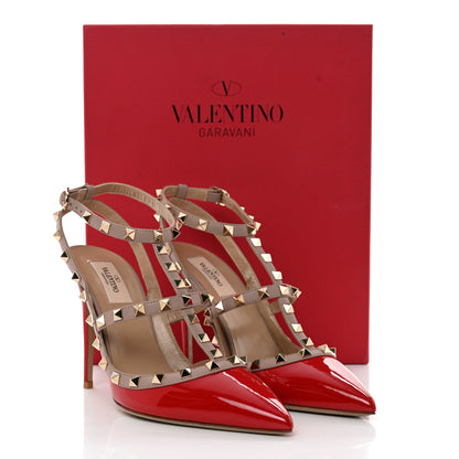 Valentino Garavani Patent Nappa Rockstud Ankle Strap 100mm Pumps 40.5 Rosso Valentino Poudre 9 of 9