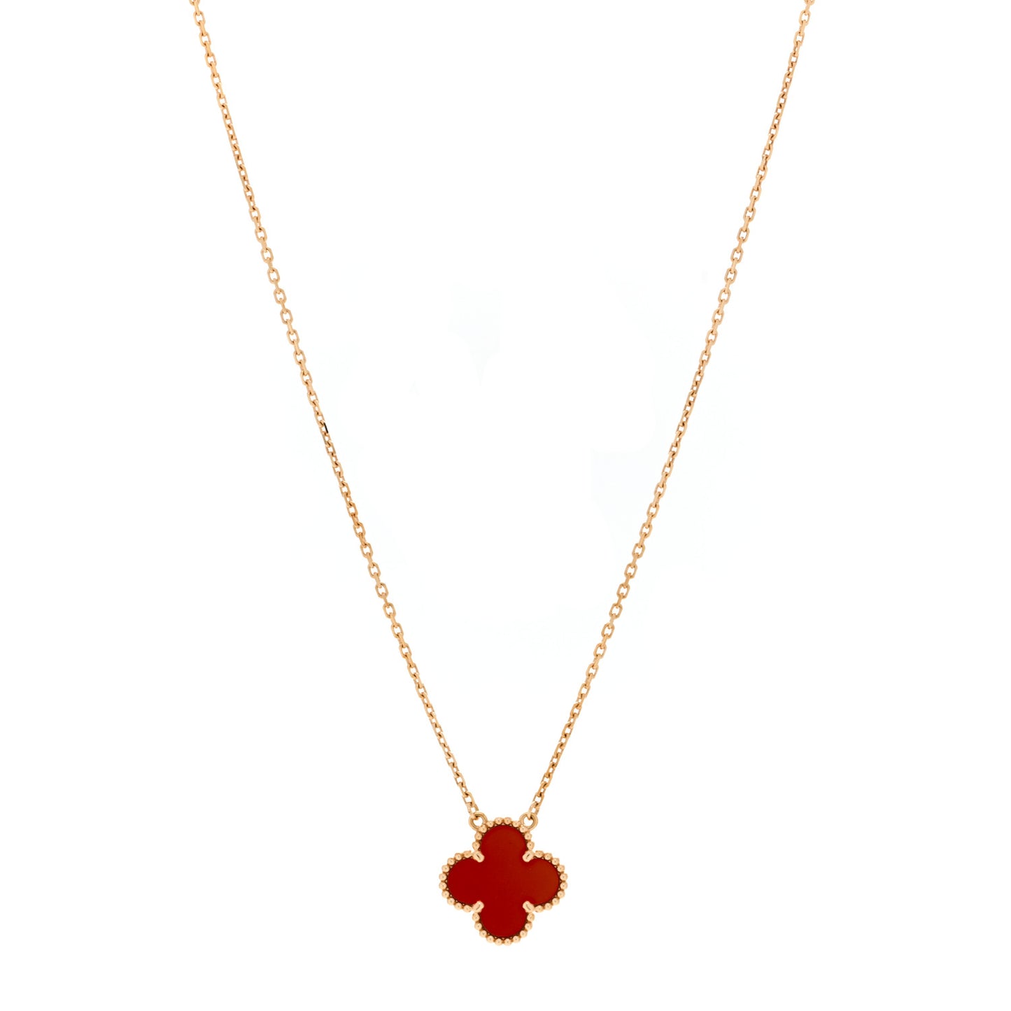 18K Yellow Gold Carnelian Vintage Alhambra Pendant Necklace