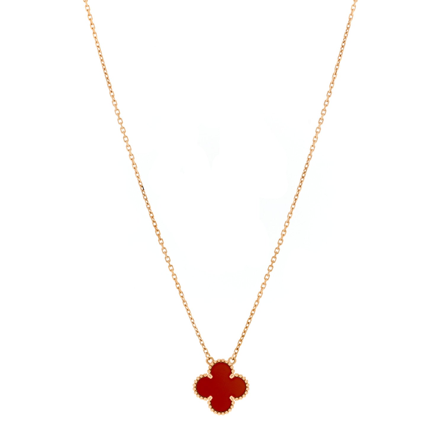 Van Cleef & Arpels 18K Yellow Gold Carnelian Vintage Alhambra Pendant Necklace 1 of 6