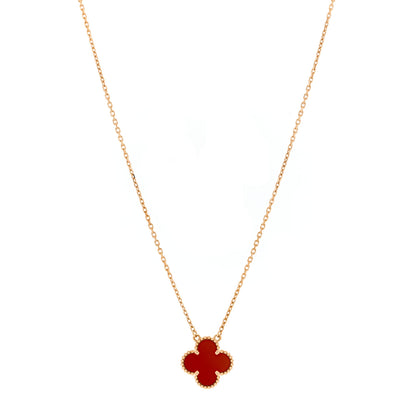 Van Cleef & Arpels 18K Yellow Gold Carnelian Vintage Alhambra Pendant Necklace 1 of 6