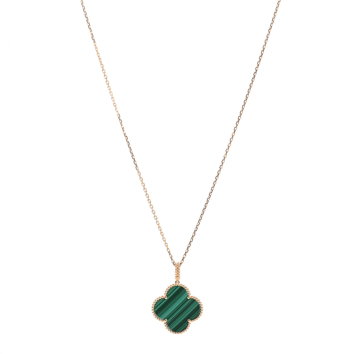 Van Cleef & Arpels 18K Yellow Gold Malachite Magic Alhambra Pendant Necklace 1 of 9
