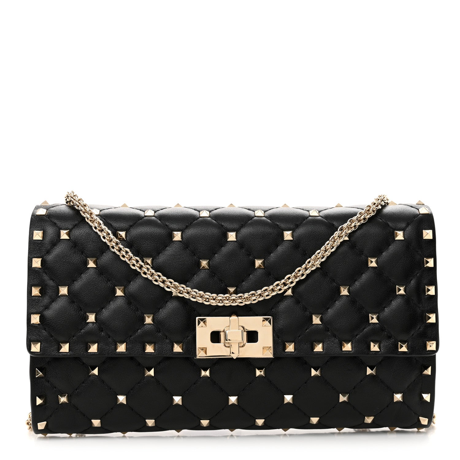 Valentino Garavani Lambskin Rockstud Spike Wallet on Chain Black 1 of 10