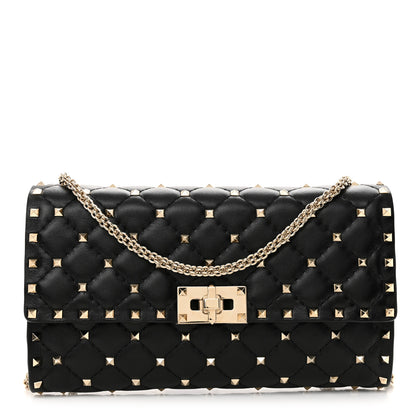 Valentino Garavani Lambskin Rockstud Spike Wallet on Chain Black 1 of 10