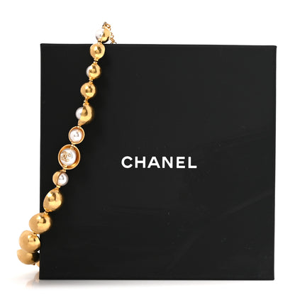 Chanel Metal Crystal Pearl CC Choker Necklace Gold Pearly White 5 of 5