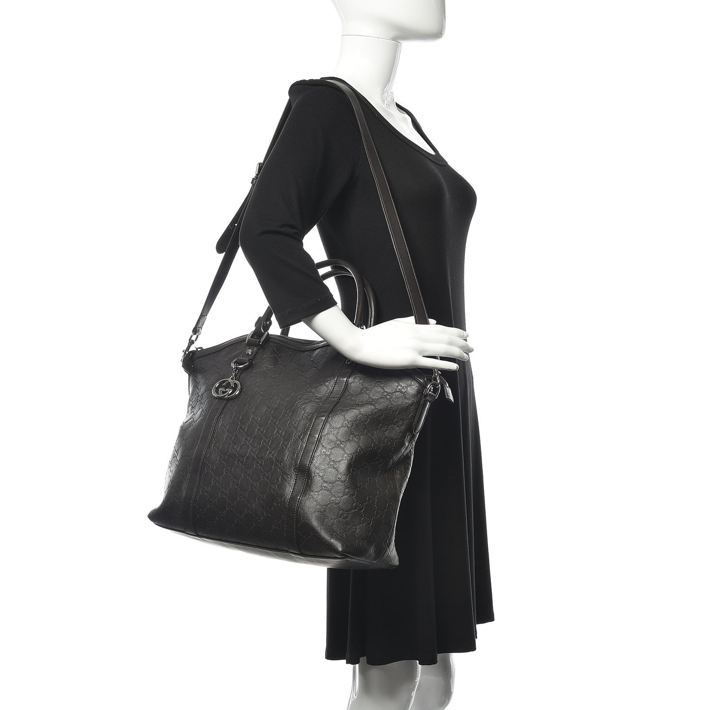 Guccissima Large GG Charm Convertible Dome Satchel Dark Brown