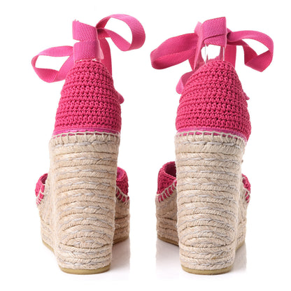 Gucci Cotton Crochet Pearly GG Ankle Wrap Platform Espadrille Wedges 36 Cyclamen Rose 5 of 10