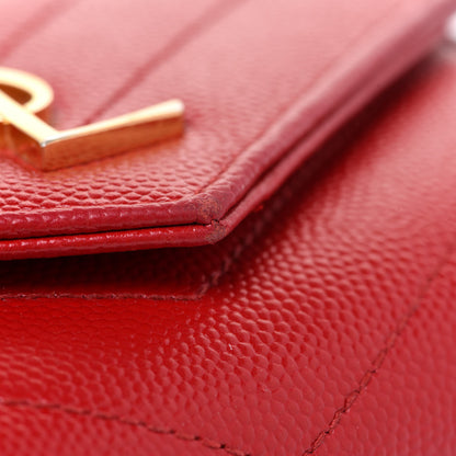 Saint Laurent Grain De Poudre Matelasse Chevron Small Monogram Envelope Wallet Rouge Eros 12 of 14