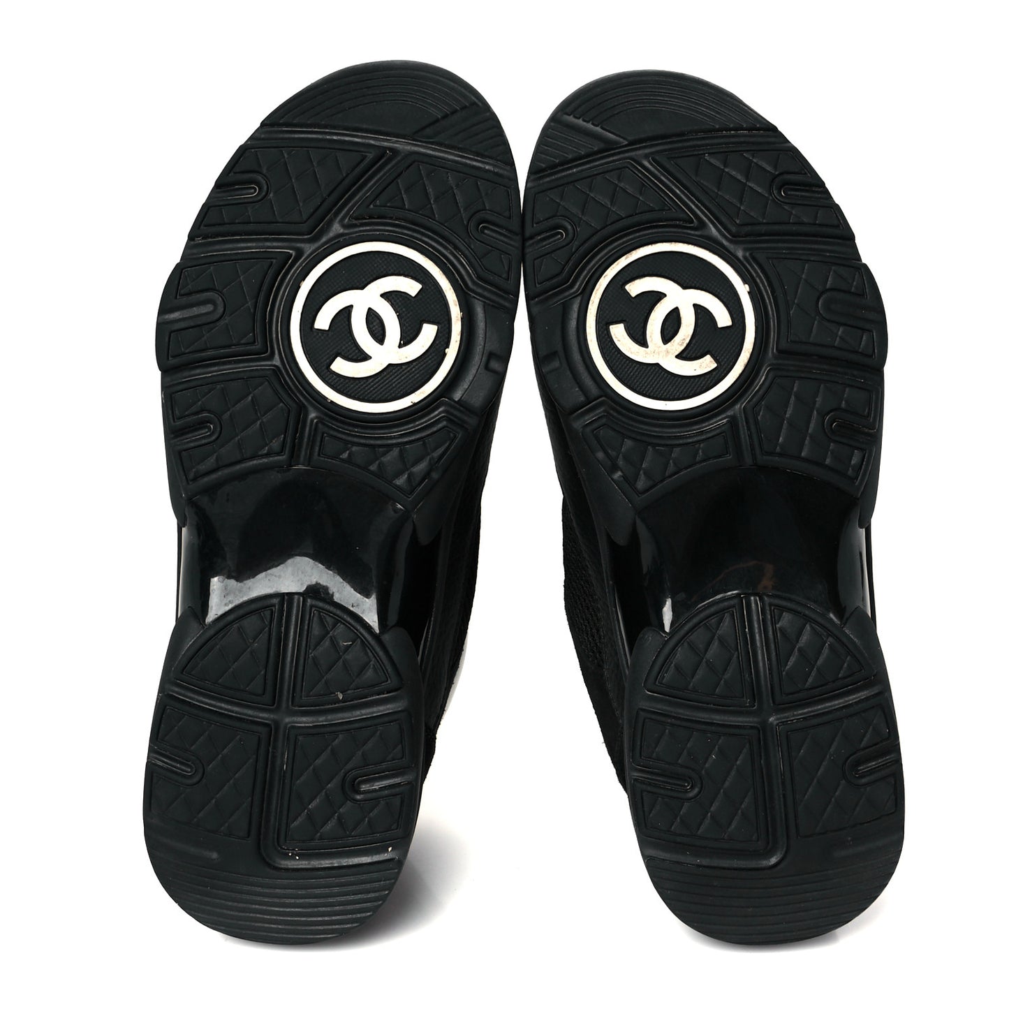 Mesh Suede Grained Calfskin Womens CC Sneakers 37 Black White