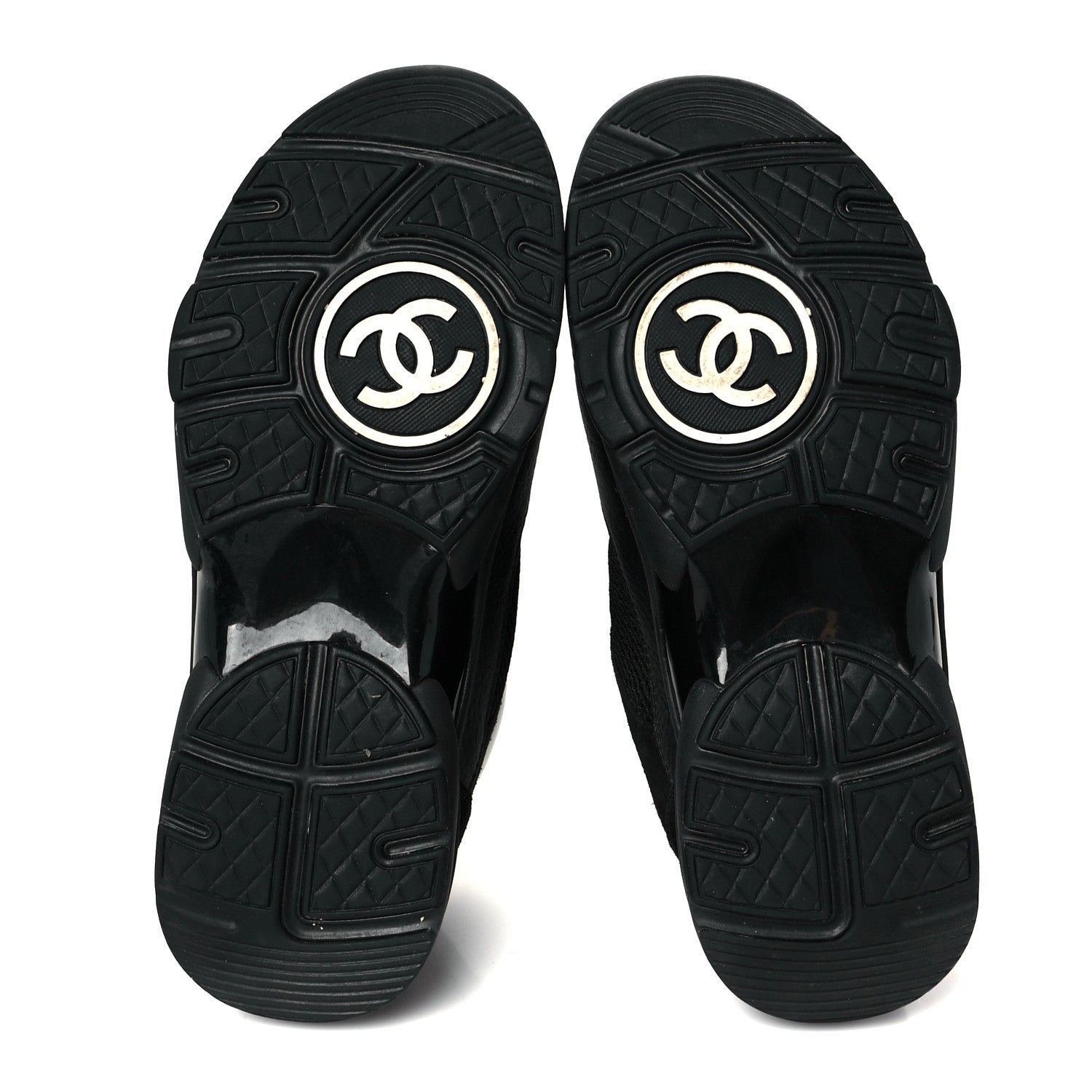 Chanel Mesh Suede Grained Calfskin Womens CC Sneakers 37 Black White 6 of 10