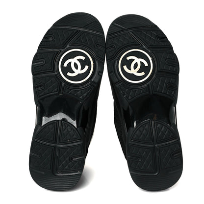Chanel Mesh Suede Grained Calfskin Womens CC Sneakers 37 Black White 6 of 10