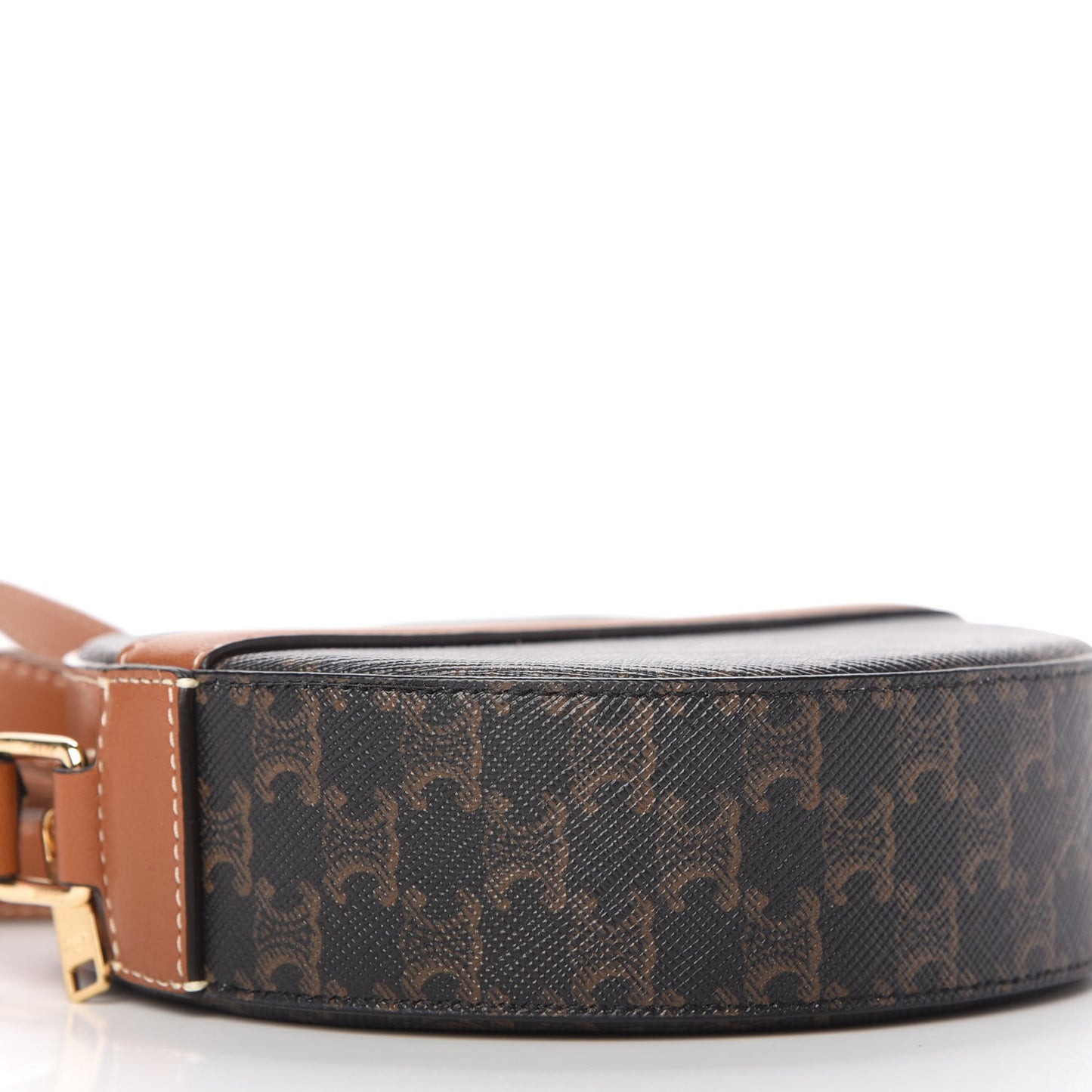 Lambskin Triomphe Canvas Round Purse On Strap Black Tan