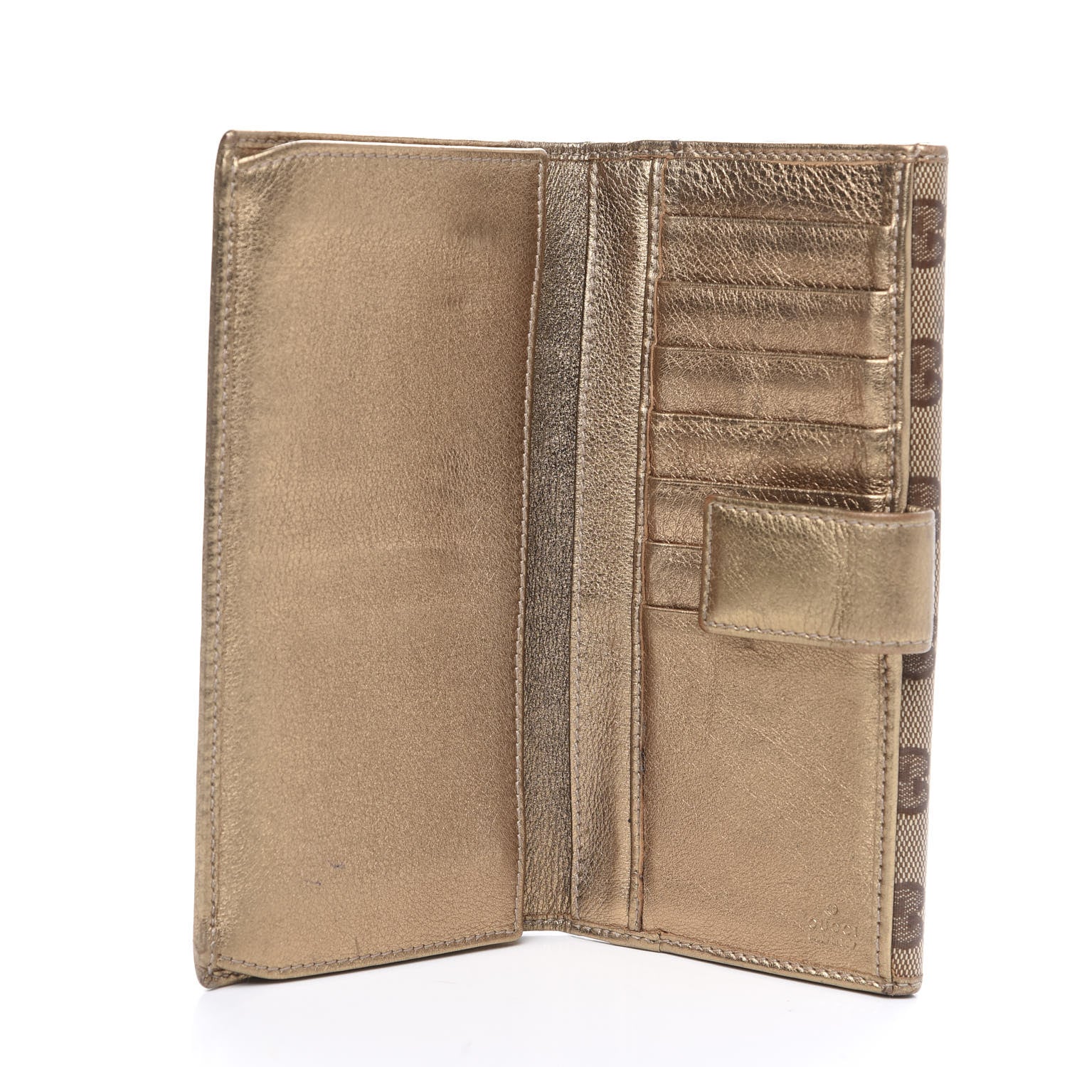 Gucci Crystal Monogram Metal Bar Continental Flap Wallet Gold 4 of 13