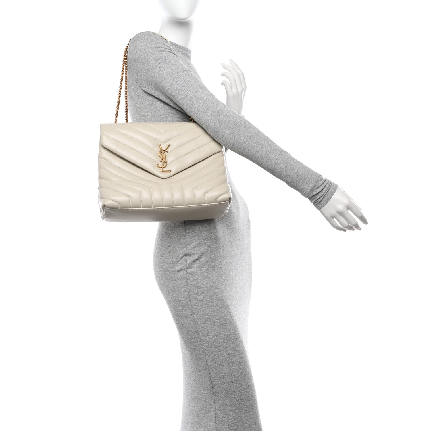 Saint Laurent Calfskin Y Quilted Monogram Medium Loulou Chain Satchel Crema Soft 2 of 11