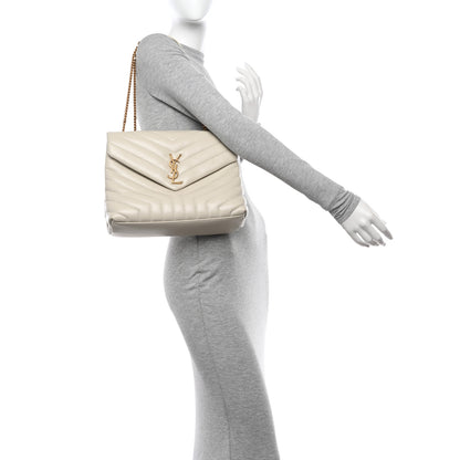 Saint Laurent Calfskin Y Quilted Monogram Medium Loulou Chain Satchel Crema Soft 2 of 11