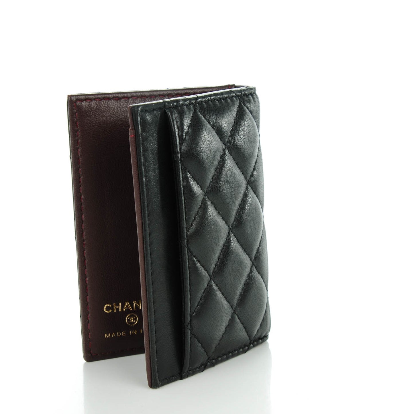 Lambskin Quilted Card Holder Wallet Black