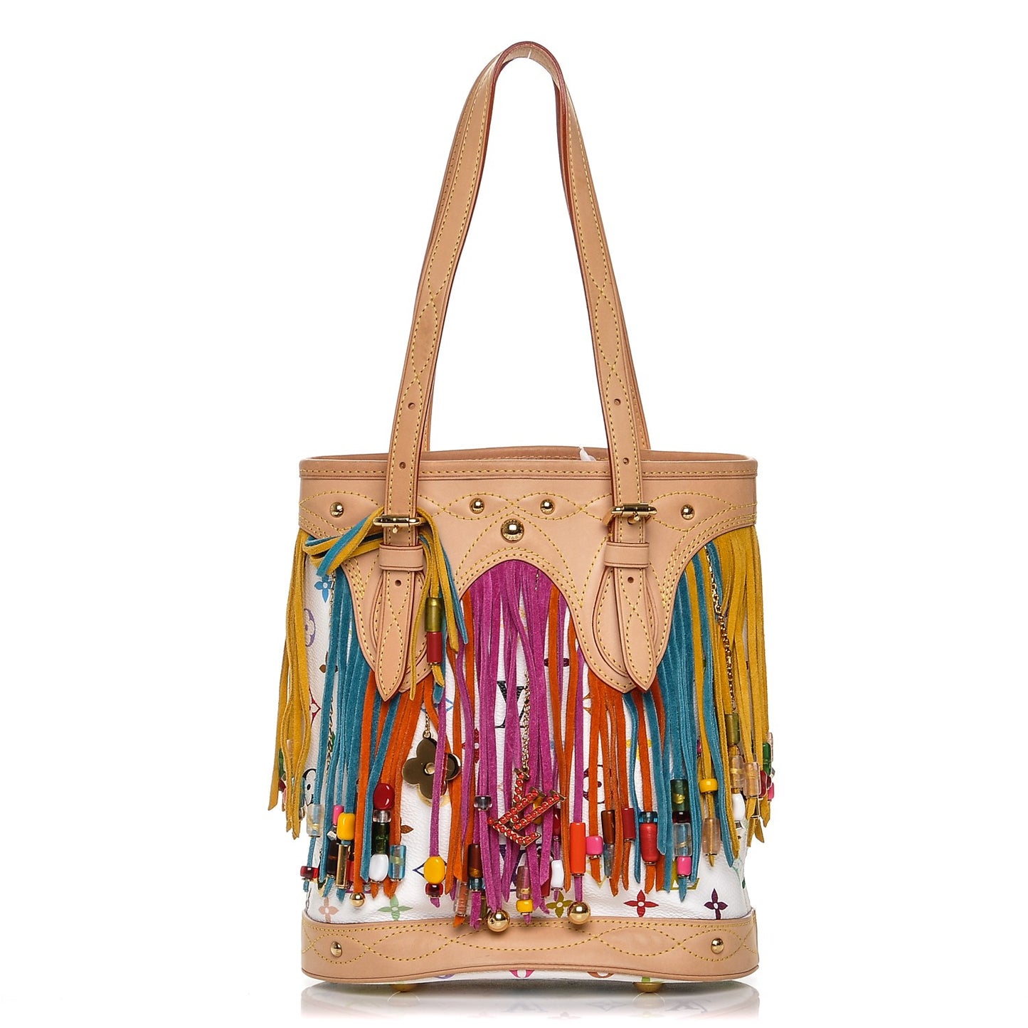 Monogram Multicolor Fringe Bucket White