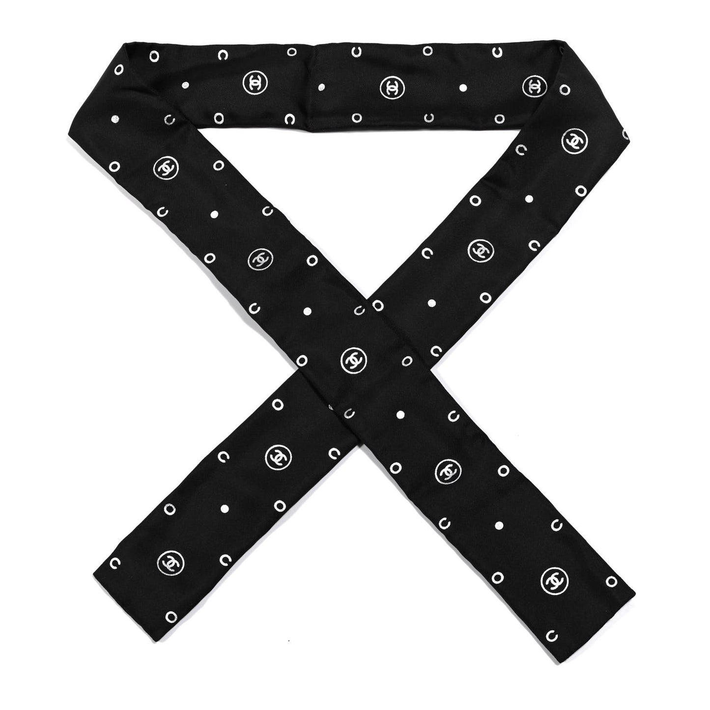 Silk CC Polka Dot Slim Bandeau Scarf Black Silver