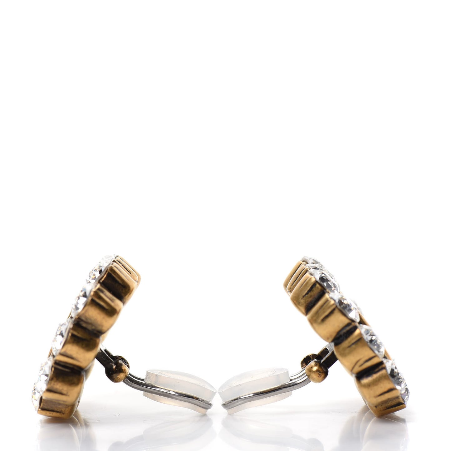 Metal Crystal Double G Clip On Earrings Aged Gold
