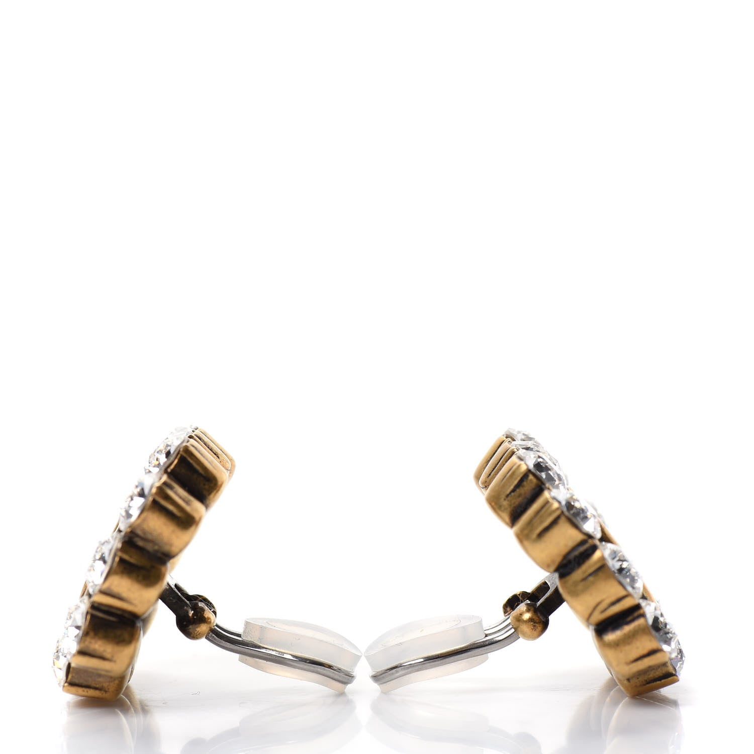Gucci Metal Crystal Double G Clip On Earrings Aged Gold 3 of 4