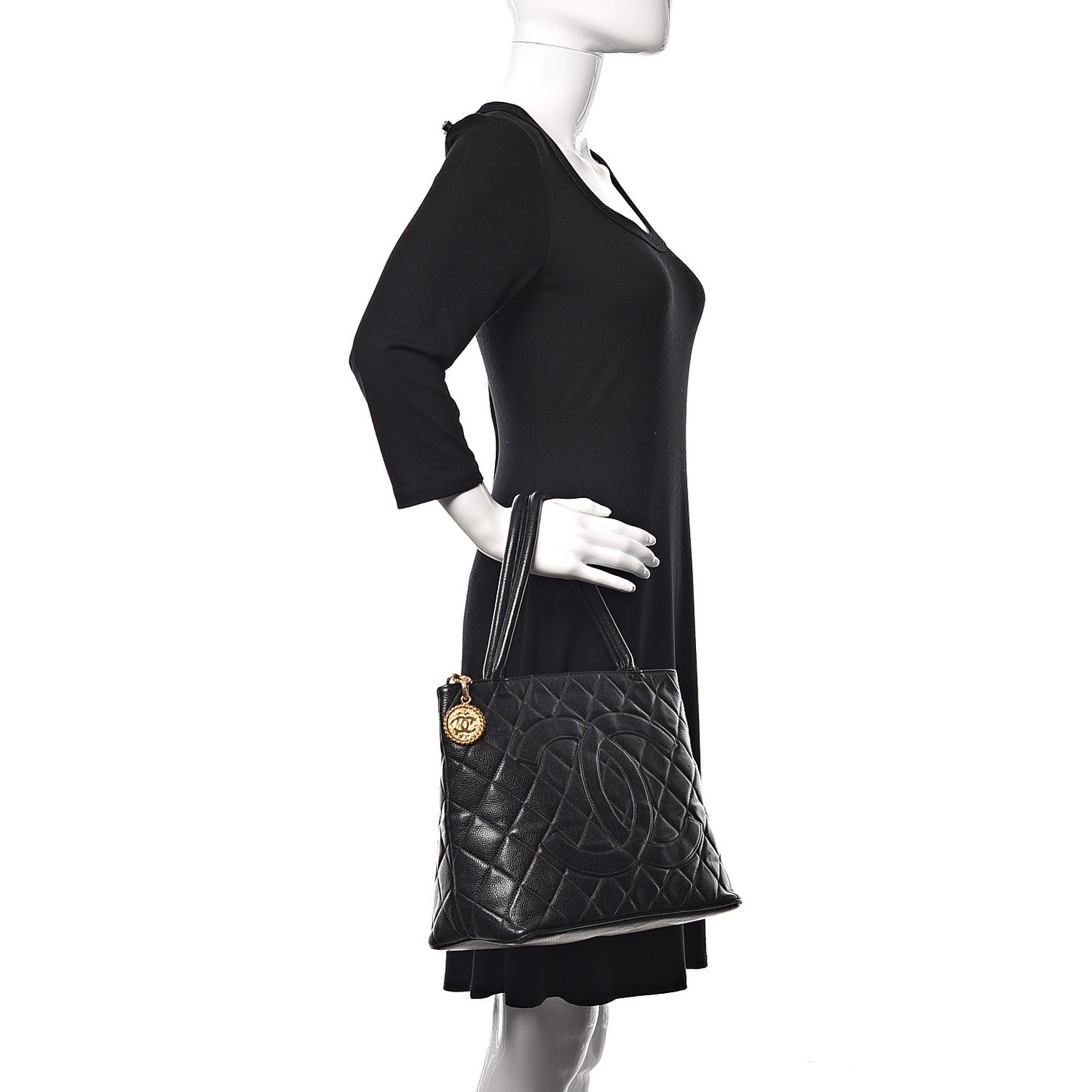 Caviar Quilted Medallion Tote Black
