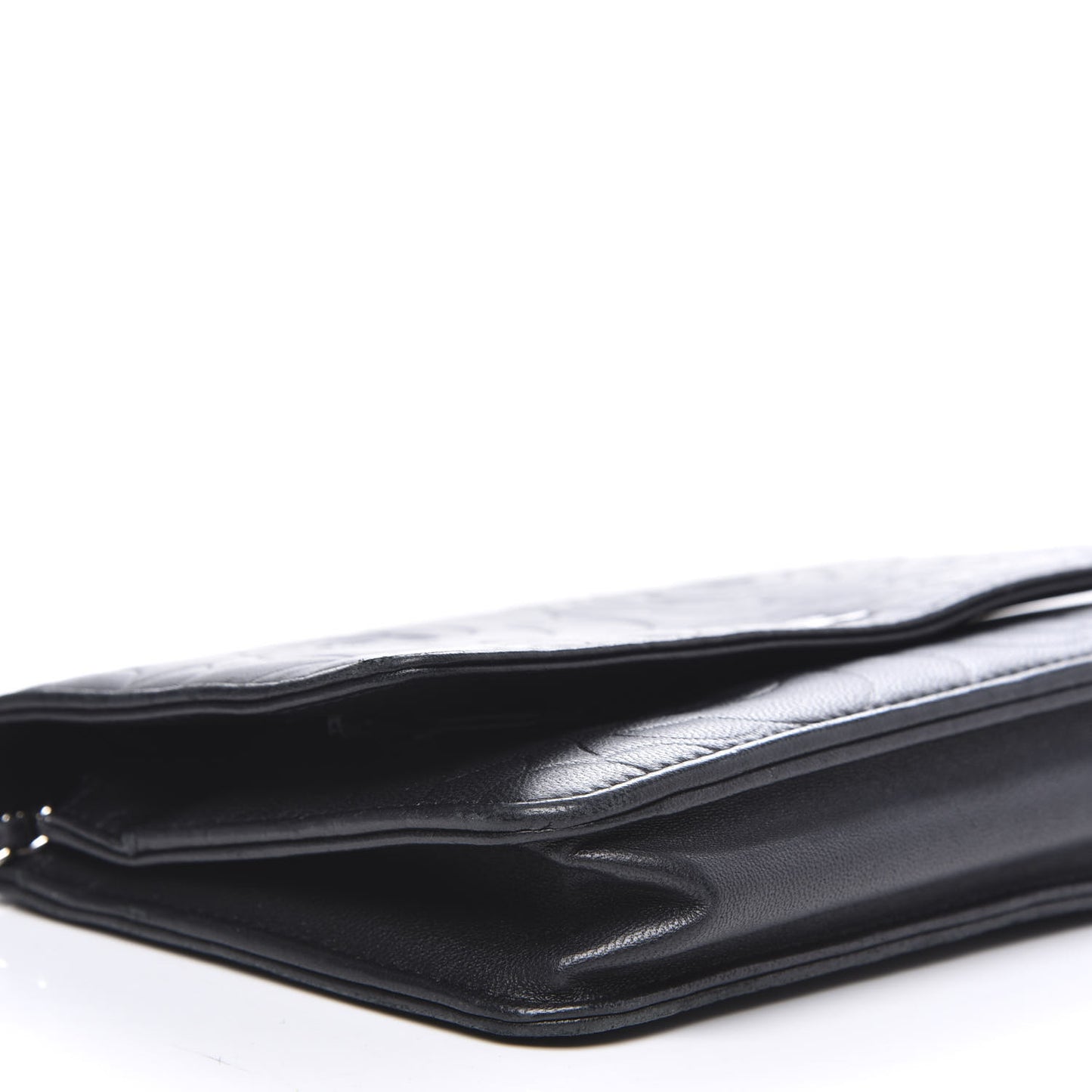 Lambskin Camellia Embossed Wallet on Chain WOC Black