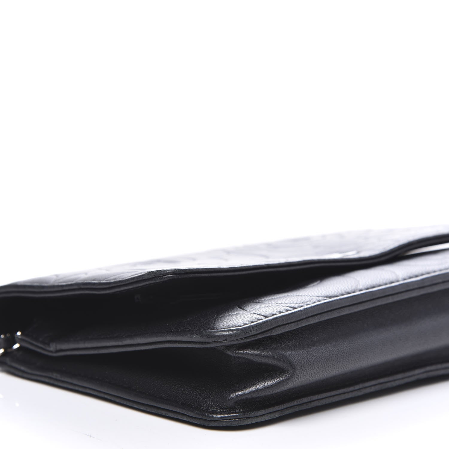 Chanel Lambskin Camellia Embossed Wallet on Chain WOC Black 8 of 13