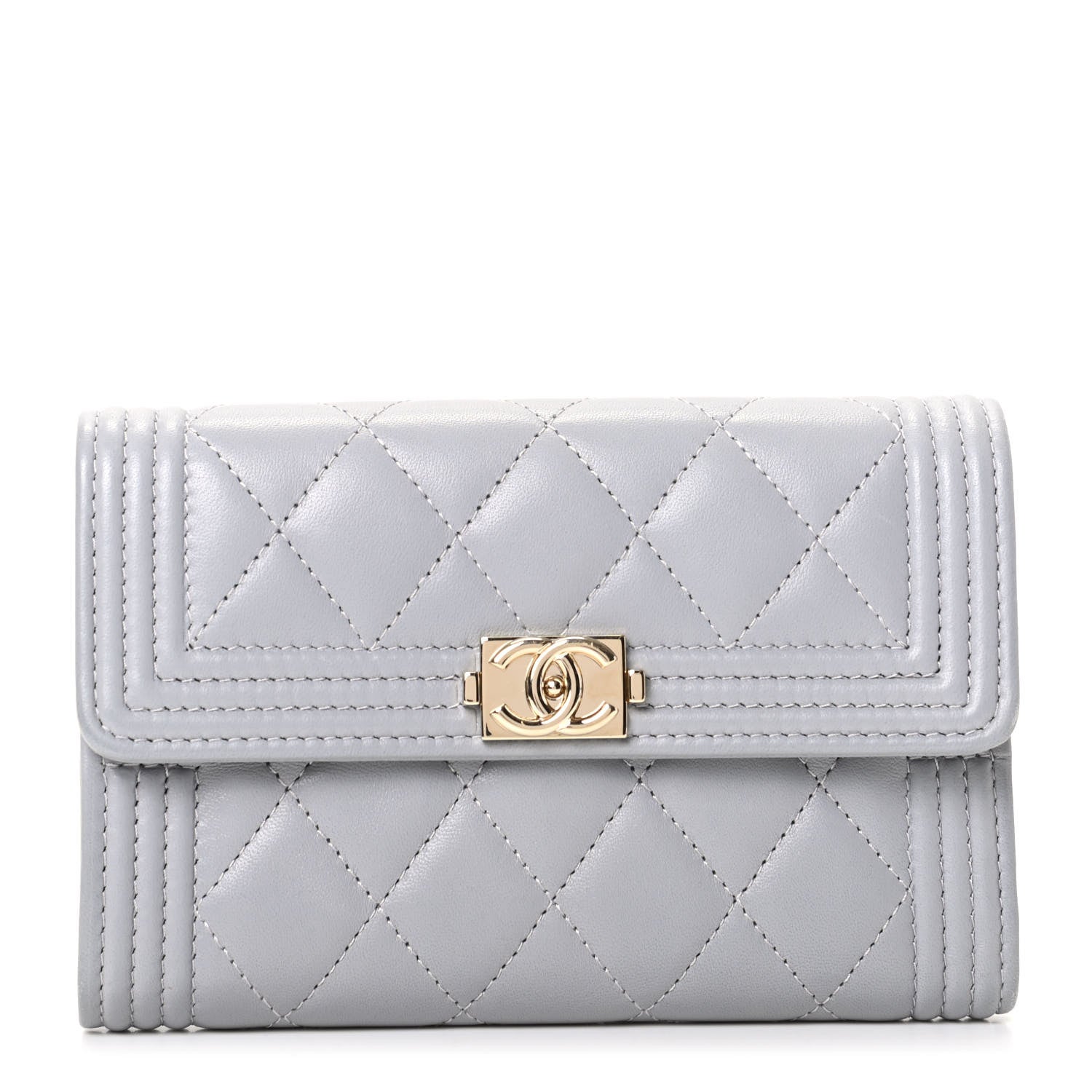 Chanel Lambskin Quilted Small Boy Flap Wallet Gray 1 of 8