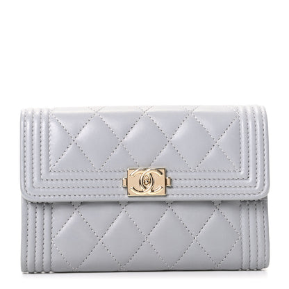 Chanel Lambskin Quilted Small Boy Flap Wallet Gray 1 of 8