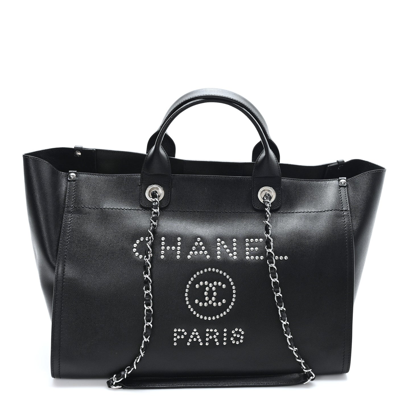 Caviar Medium Studded Deauville Tote Black