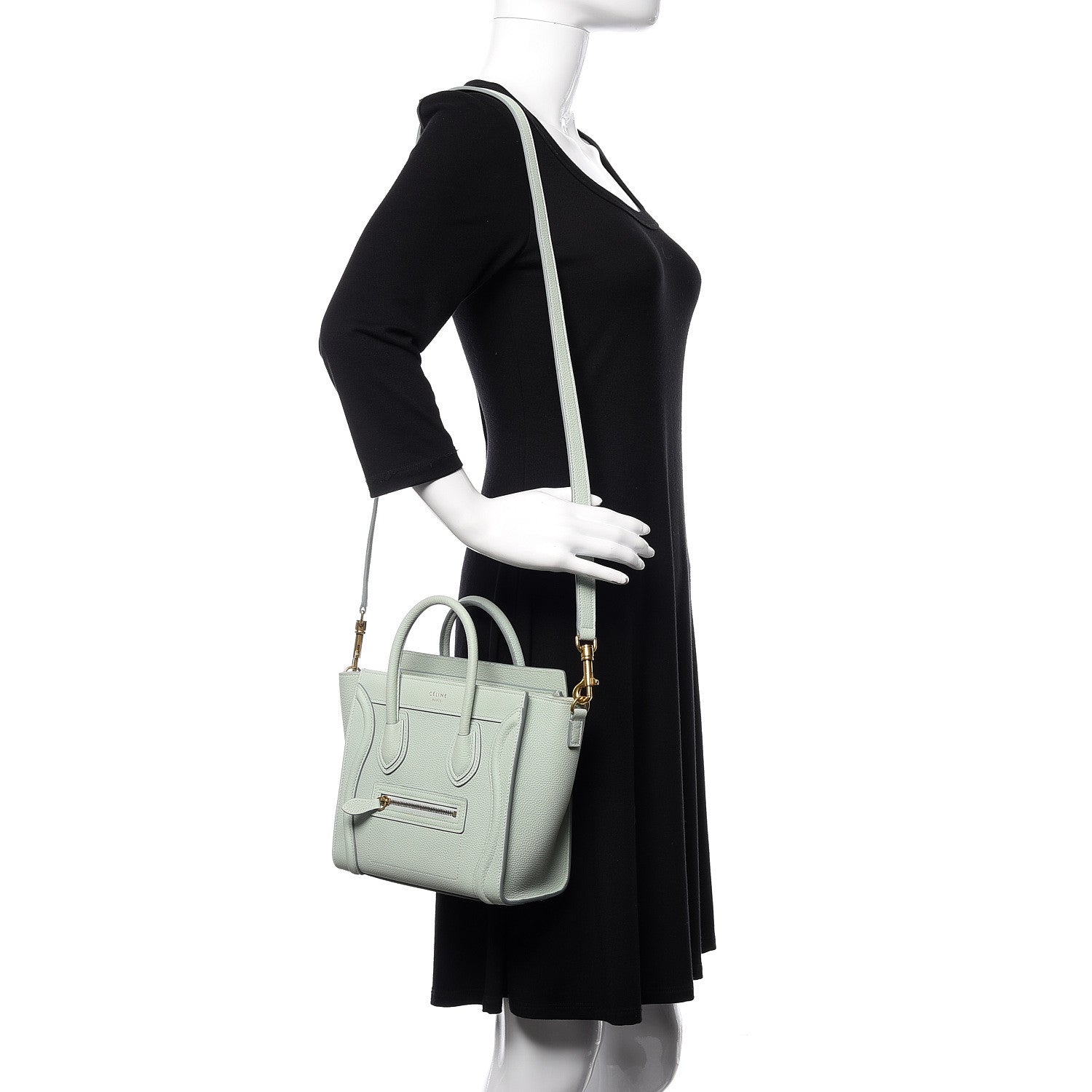 Celine Drummed Calfskin Nano Luggage Almond 2 of 10