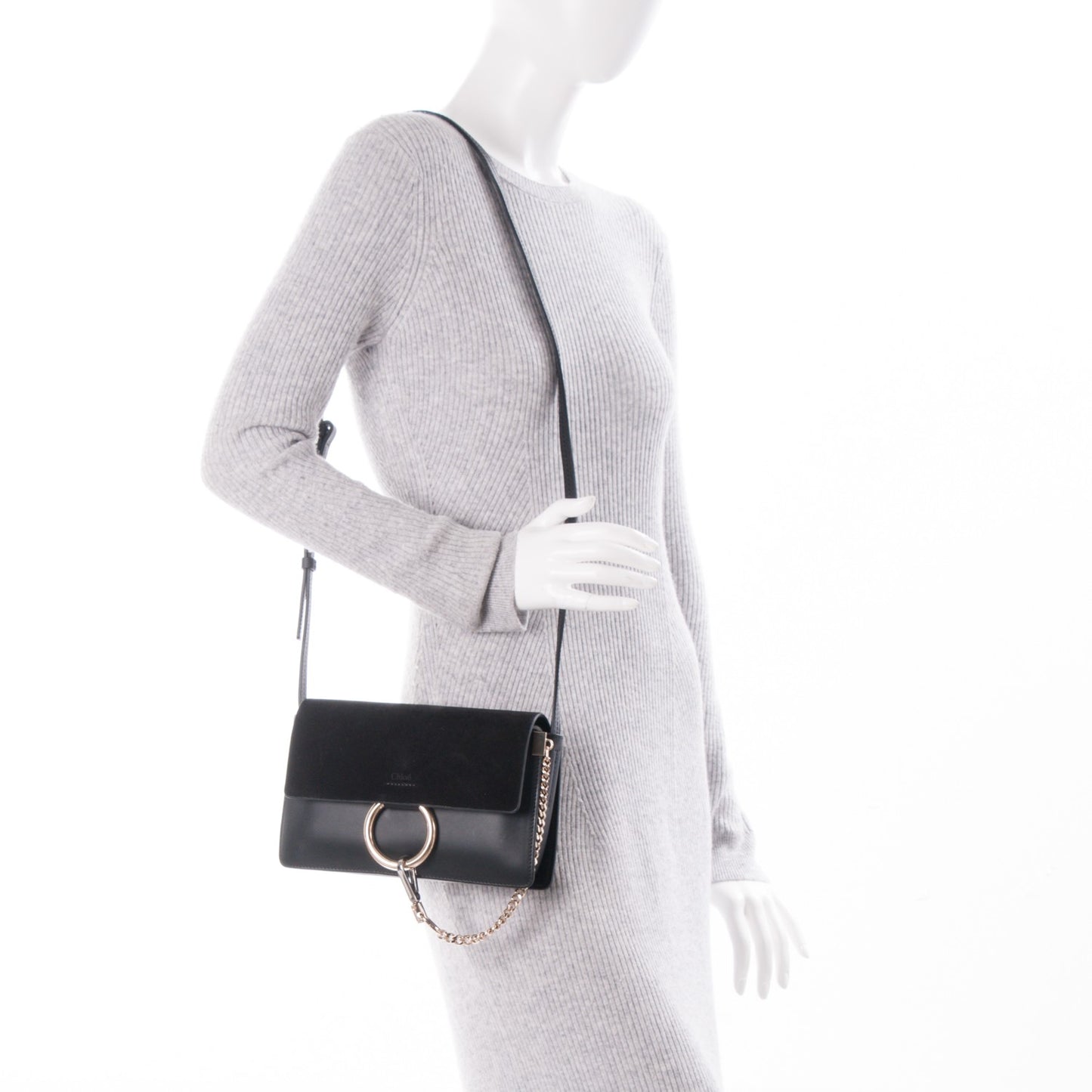 Suede Calfskin Small Faye Shoulder Bag Black