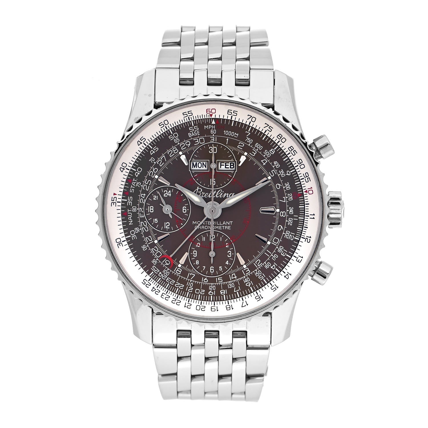 Breitling Stainless Steel 43mm Navitimer Montbrillant Chronograph Automatic Watch Brown A21330 1 of 4