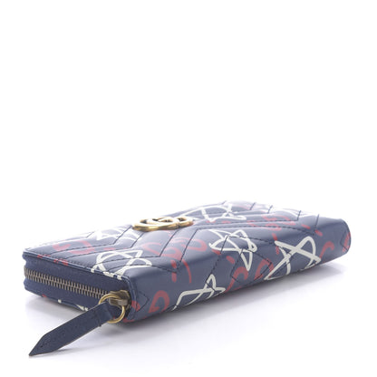 Gucci Calfskin Matelasse GucciGhost GG Marmont Zip Around Wallet Blue Agata Hibiscus Red 4 of 10