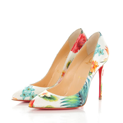 Christian Louboutin Crackled Calfskin Hawaiian Print Pigalle Follies 100 Pumps 36 White 3 of 7