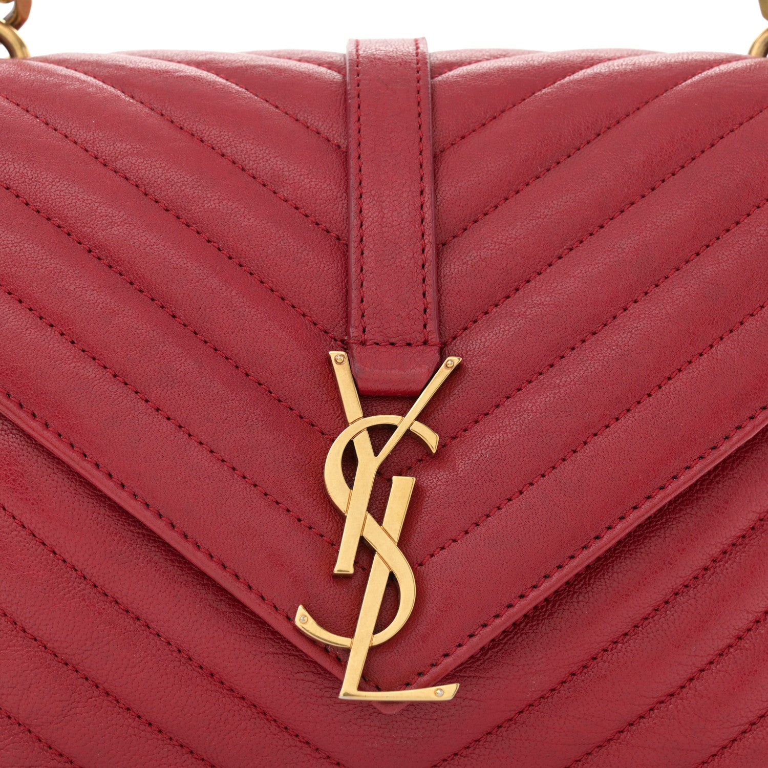 Saint Laurent Sheepskin Matelasse Chevron Monogram Medium College Bag Rouge 8 of 14