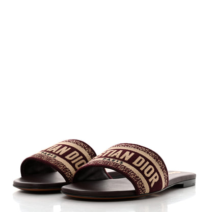 Christian Dior Canvas Embroidered Dway Mules Slide Sandals 36.5 Burgundy 3 of 10